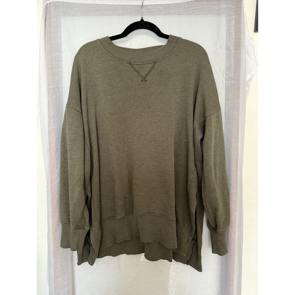 Aerie Oversized Olive Washed Side Slit Sweatshirt | M